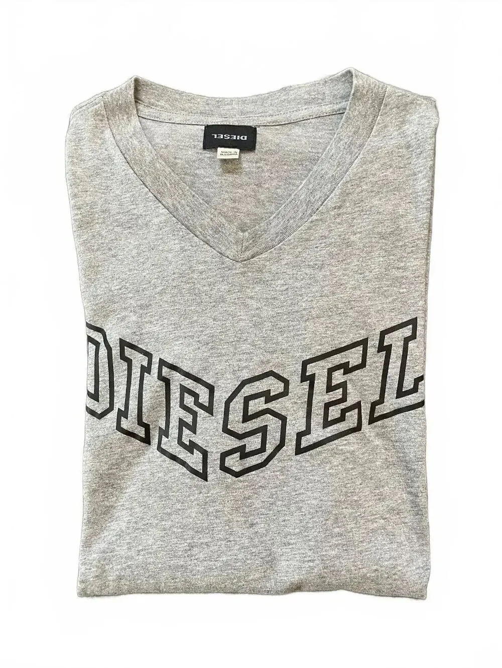 Diesel Men's Grey V-Neck T-Shirt with Logo Print